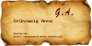 Grünzweig Anna névjegykártya